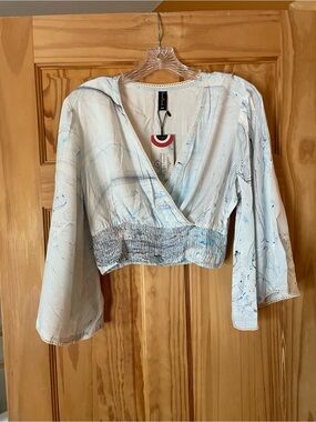 Sacred Threads Pale Blue Marble Wrap Crop Top